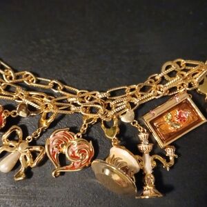 Heidi Daus Gold Charm Bracelet with Red and Pearl Accents